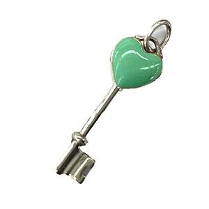 Tiffany sterling silver enamel heart key charm pendant